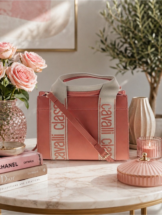 Roberto Cavalli Handbags - NWT Roberto Cavalli Coral Rose Dusty Pink Vegan Leather Shoulder Tote Crossbody